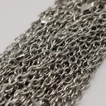 50 pcs of Ready to wear Chunky Cable Chain Necklace 60cm (about 24inch) - Rhodium Plated 5x3.5mm 0.9mm Cable Chain Necklace w/ Lobster Clasp