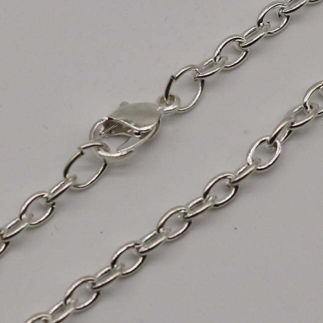 50 pcs of Ready to wear Chunky Cable Chain Necklace 60cm(about 24inch)- Sterling Silver Plated 5x3.5mm 0.9mm Chain Necklace w/ Lobster Clasp