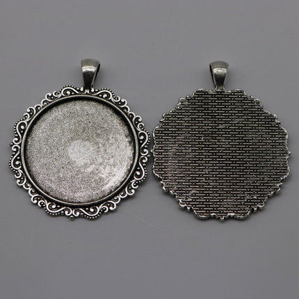 Pendant Big BEZELS Link w/GLASS Magnifying Domes Cabochon - 5 sets 10 pcs  - 35mm app. 1-3/8inch Antique Silver Bezel and Glass Cabochon