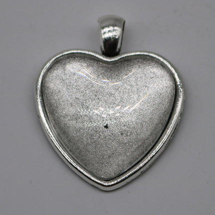 5 set 10 pcs of Pendant Big HEART BEZELS w/GLASS Magnifying Domes Cabochon - 30mm app. 1-3/16inch Antique Silver Bezel and Glass Cabochon