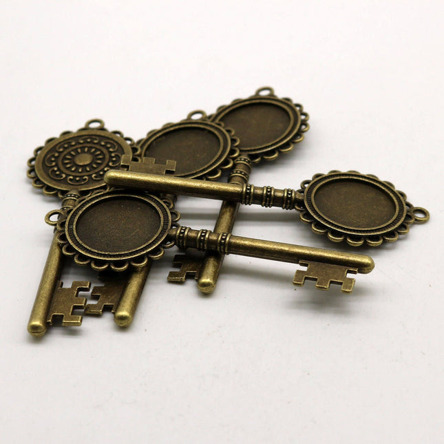 KEY Bezel with 20mm GLASS Magnifying Domes Cabochon - 5 sets 10 pcs  - 80mmx30mm Antique Brass - KB01