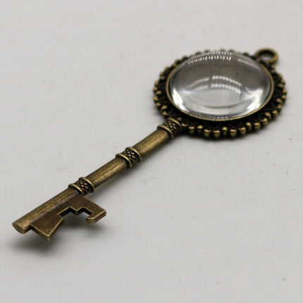 KEY Bezel with 20mm GLASS Magnifying Domes Cabochon - 5 sets 10 pcs  - 71mmx27mm Antique Brass - KB02