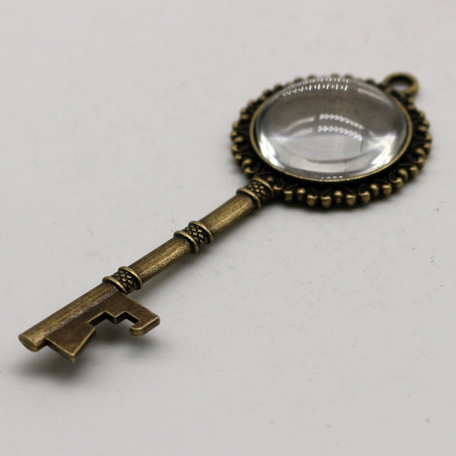 KEY Bezel with 20mm GLASS Magnifying Domes Cabochon - 5 sets 10 pcs  - 71mmx27mm Antique Brass - KB02