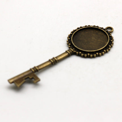 KEY Bezel with 20mm GLASS Magnifying Domes Cabochon - 5 sets 10 pcs  - 71mmx27mm Antique Brass - KB02