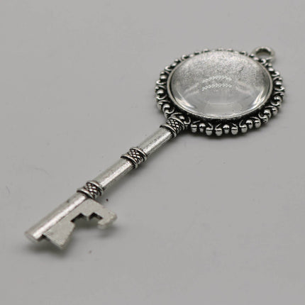 KEY Bezel with 20mm GLASS Magnifying Domes Cabochon - 5 sets 10 pcs  - 71mmx27mm Antique Silver - KB02