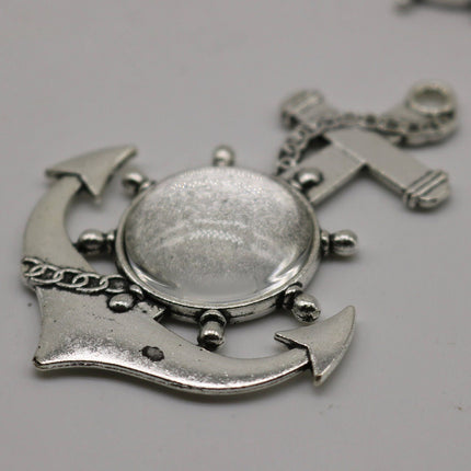 ANCHOR Bezel with 20mm GLASS Magnifying Domes Cabochon - 5 sets 10 pcs  - 61mmx43mm Antique Silver - KB03