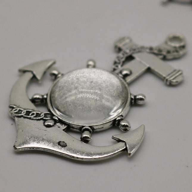 ANCHOR Bezel with 20mm GLASS Magnifying Domes Cabochon - 5 sets 10 pcs  - 61mmx43mm Antique Silver - KB03