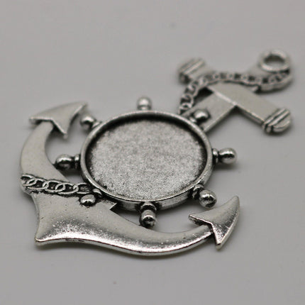 ANCHOR Bezel with 20mm GLASS Magnifying Domes Cabochon - 5 sets 10 pcs  - 61mmx43mm Antique Silver - KB03