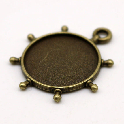 RUDDER Bezel with 20mm GLASS Magnifying Domes Cabochon - 5 sets 10 pcs  - 32mmx27mm Antique Brass - KB04