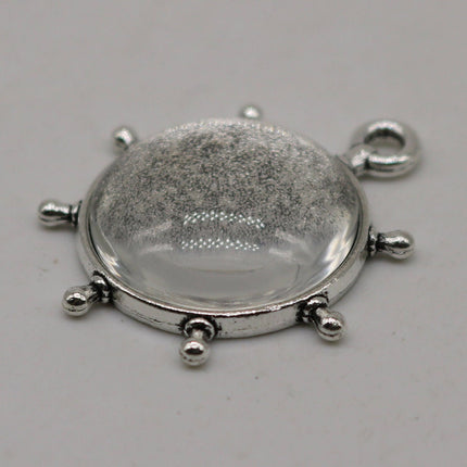 RUDDER Bezel with 20mm GLASS Magnifying Domes Cabochon - 5 sets 10 pcs  - 32mmx27mm Antique Silver - KB04