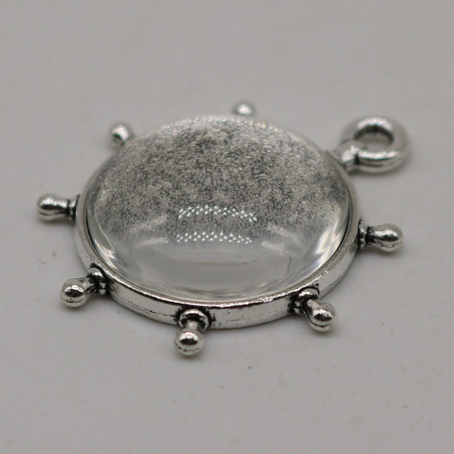 RUDDER Bezel with 20mm GLASS Magnifying Domes Cabochon - 5 sets 10 pcs  - 32mmx27mm Antique Silver - KB04