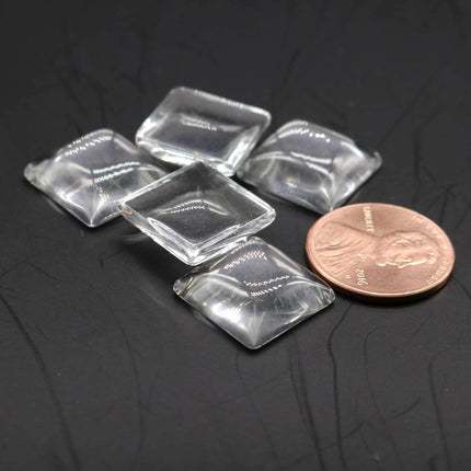 SQUARE Bezel with 15mmX15mm GLASS Magnifying Domes Cabochon LINk - 5 sets 10 pcs  - 38mmx30mm Antique Silver - KB05