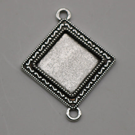 SQUARE Bezel with 15mmX15mm GLASS Magnifying Domes Cabochon LINk - 5 sets 10 pcs  - 38mmx30mm Antique Silver - KB05