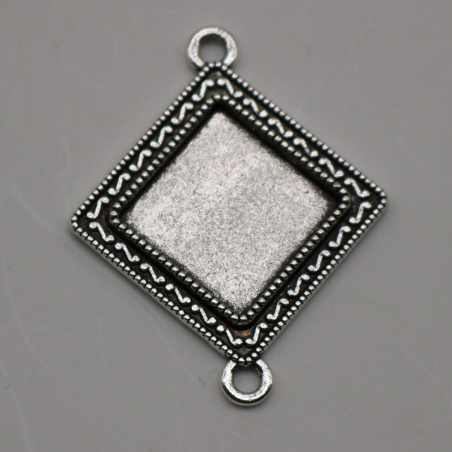 SQUARE Bezel with 15mmX15mm GLASS Magnifying Domes Cabochon LINk - 5 sets 10 pcs  - 38mmx30mm Antique Silver - KB05 - We are USA Seller