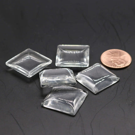 SQUARE Bezel with 20mmX20mm GLASS Magnifying Domes Cabochon - 5 sets 10 pcs  - 28mmx23mm Antique Brass - KB09