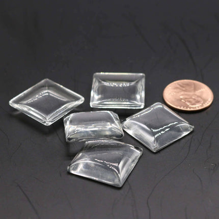 SQUARE Bezel with 20mmX20mm GLASS Magnifying Domes Cabochon - 5 sets 10 pcs  - 42mmx33mm Antique Brass - KB08