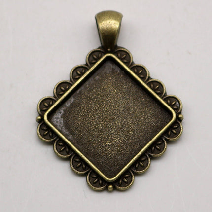 SQUARE Bezel with 20mmX20mm GLASS Magnifying Domes Cabochon - 5 sets 10 pcs  - 42mmx33mm Antique Brass - KB08