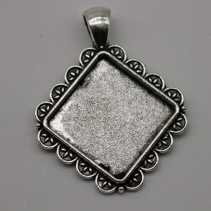 SQUARE Bezel with 20mmX20mm GLASS Magnifying Domes Cabochon - 5 sets 10 pcs  - 42mmx33mm Antique Silver - KB08