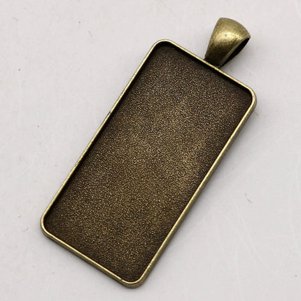 RECTANGULAR Bezel with 38mmX19mm GLASS Magnifying Domes Cabochon - 5 sets 10 pcs  - 48mmx21mm Antique Brass - KB13