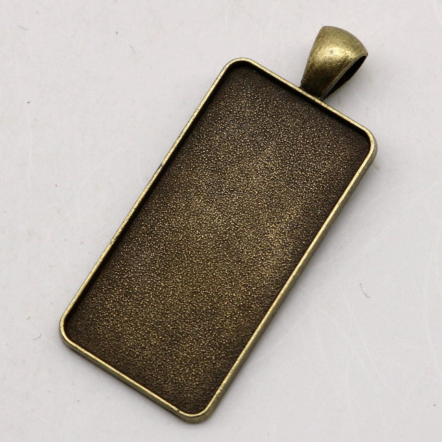 RECTANGULAR Bezel with 38mmX19mm GLASS Magnifying Domes Cabochon - 5 sets 10 pcs  - 48mmx21mm Antique Brass - KB13