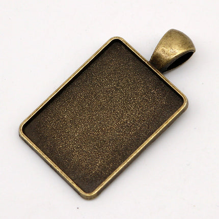 RECTANGULAR Bezel with 25mmX18mm GLASS Magnifying Domes Cabochon - 5 sets 10 pcs  - 36mmx20mm Antique Brass - KB14