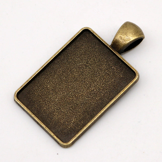 RECTANGULAR Bezel with 25mmX18mm GLASS Magnifying Domes Cabochon - 5 sets 10 pcs  - 36mmx20mm Antique Brass - KB14
