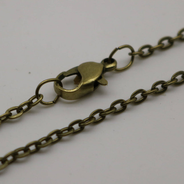 75 pcs of Ready to wear Flat Cable Chain Necklace 60cm (about 24inch) - Antique Brass, Bronze 3x2mm Flat Chain Necklace with Lobster Clasp