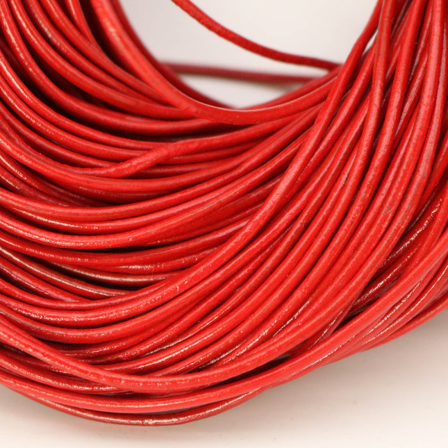 5 feet Red Leather Cord - 2mm Genuine Leather Round Cord - USA Seller