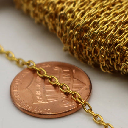 SALEsale 24K Gold Tone Plated Cable Chain Bulk, 50 ft of Round Cable Chain 3x2.2mm 0.6mm wire - Unsoldered - 322CA