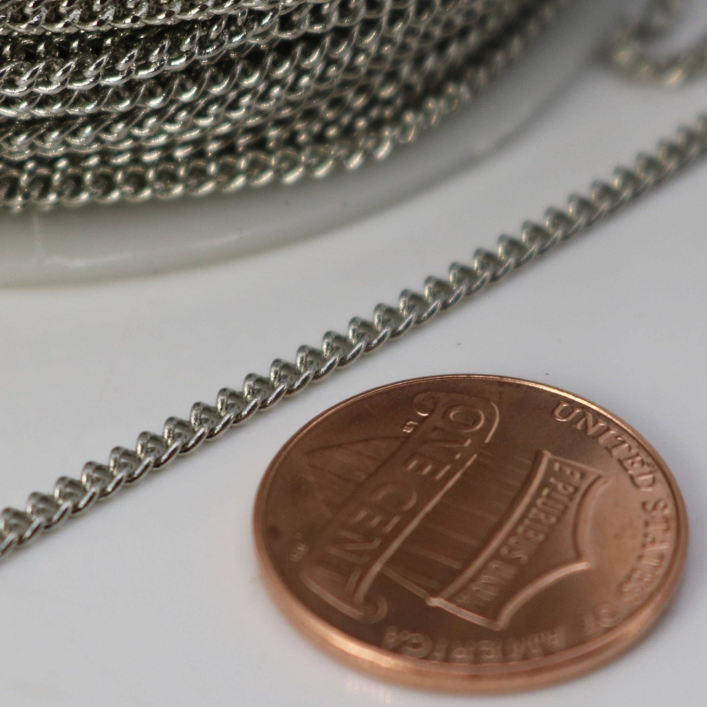 100 feet spool of Rhodium Plated SOLDERED FACET Curb Chain - 2.3mm Solder link - with Free Matching Jumpring (100pcs) - 2.3F
