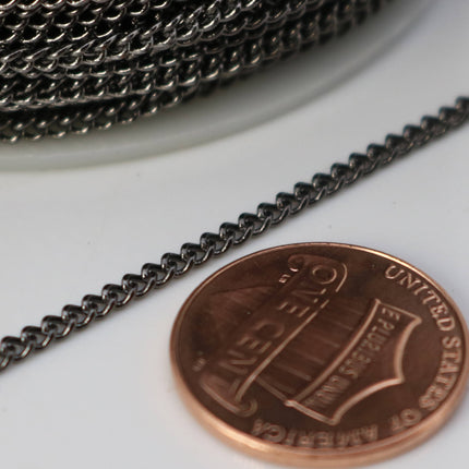 10 feet spool of Gunmetal Plated SOLDERED FACET Curb Chain - 2.3mm Solder link - with Free Matching Jumpring (10pcs) - 2.3F