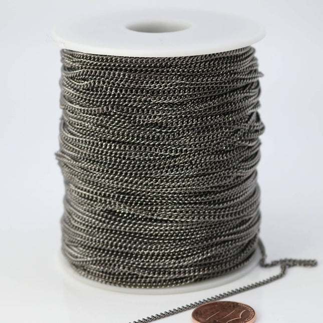 100 feet spool of Gunmetal Plated SOLDERED FACET Curb Chain - 2.3mm Solder link - with Free Matching Jumpring (100pcs) - 2.3F