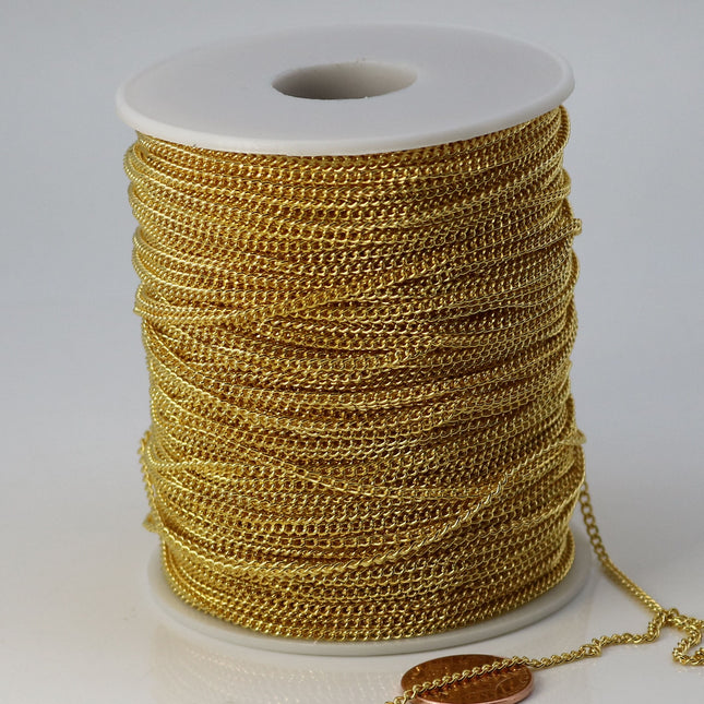 32 feet spool of Gold Plated SOLDERED FACET Curb Chain - 2.3mm Solder link - with Free Matching Jumpring (50pcs) - 2.3F