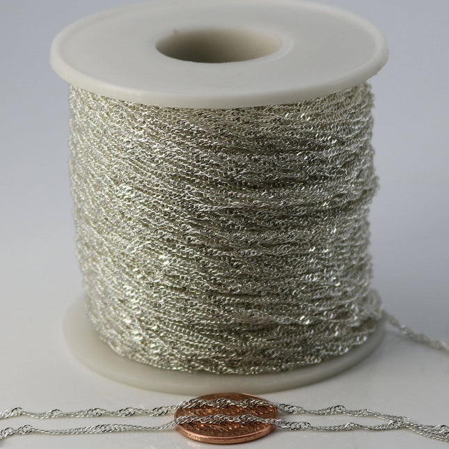 32 ft spool Sterling Silver Plated SOLDERED TWIST Twisted Rope Curb Chain - 1.8mm width Solder link - with Free Jumpring (50pcs)