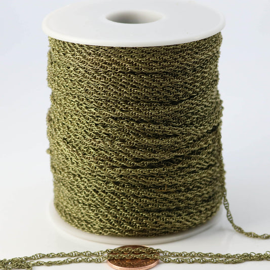 NEWnew 32 feet spool of Antique Brass Plated SOLDERED ROPE Twisted Curb Chain - 2.0mm width Solder link -with Free Matching Jumpring (50pcs)
