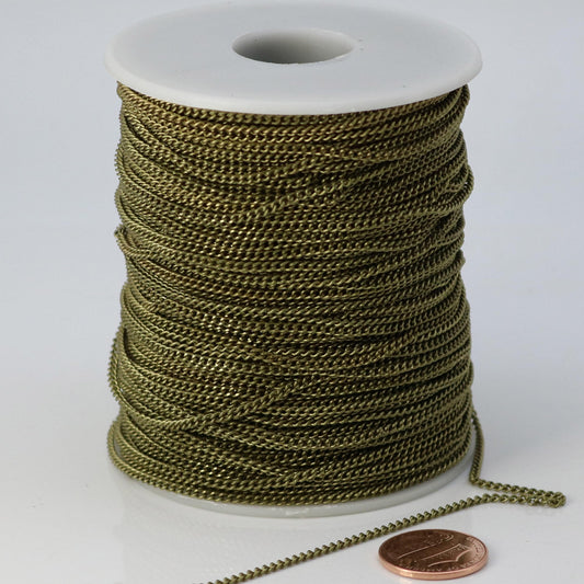 100 feet spool of Antique Brass Plated SOLDERED FACET Curb Chain - 2.3mm Solder link - with Free Matching Jumpring (100pcs) - 2.3F