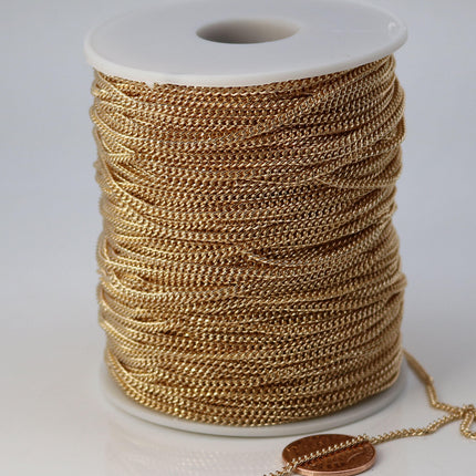 100 ft spool of Champagne Gold (Pinky Gold) Plated SOLDERED FACET Curb Chain - 2.3mm Solder link - w Free Jumpring (100 pcs) - 2.3F