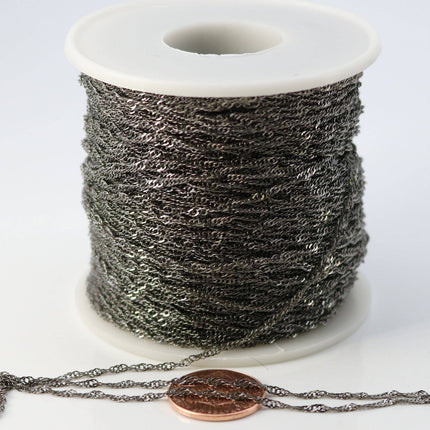 NEWnew 10 feet spool of Gunmetal Plated SOLDERED TWIST Twisted Rope Curb Chain - 1.8mm width Solder link - with Free Jumpring (10 pcs)