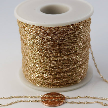 10 ft of Champagne Gold (Pinky Gold) Plated SOLDERED TWIST Twisted Rope Curb Chain - 1.8mm width Solder link - wt Free Jumpring (10 pcs)