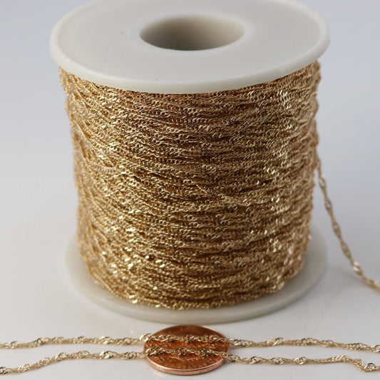 10 ft of Champagne Gold (Pinky Gold) Plated SOLDERED TWIST Twisted Rope Curb Chain - 1.8mm width Solder link - wt Free Jumpring (10 pcs)