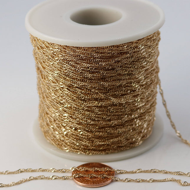 10 ft of Champagne Gold (Pinky Gold) Plated SOLDERED TWIST Twisted Rope Curb Chain - 1.8mm width Solder link - wt Free Jumpring (10 pcs)