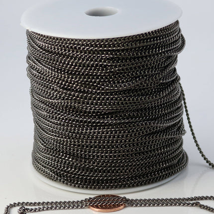 10 feet of Gunmetal Plated SOLDERED FACET sturdy Chunky Curb Chain - 2.7mm width Solder link - with Free Jumpring (10 pcs) - 2.7F
