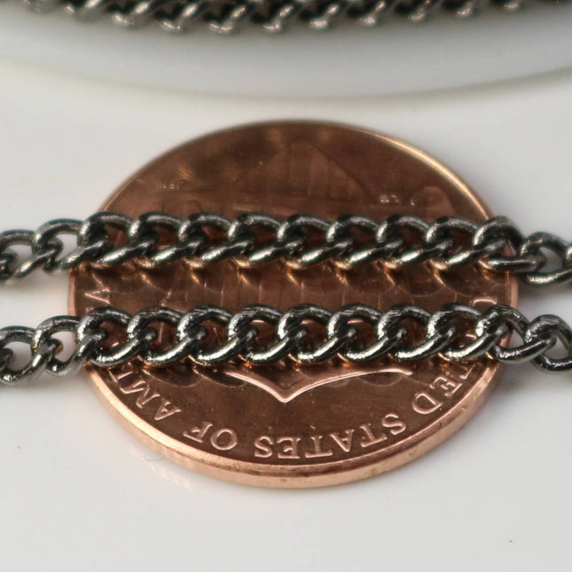 10 feet of Gunmetal Plated SOLDERED FACET sturdy Chunky Curb Chain - 2.7mm width Solder link - with Free Jumpring (10 pcs) - 2.7F