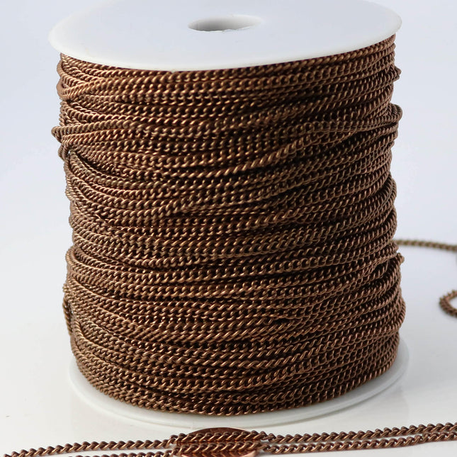 10 ft Antique Copper Plated SOLDERED FACET sturdy Chunky Curb Chain - 2.7mm width Solder link - with Free Jumpring (10 pcs) - 2.7F