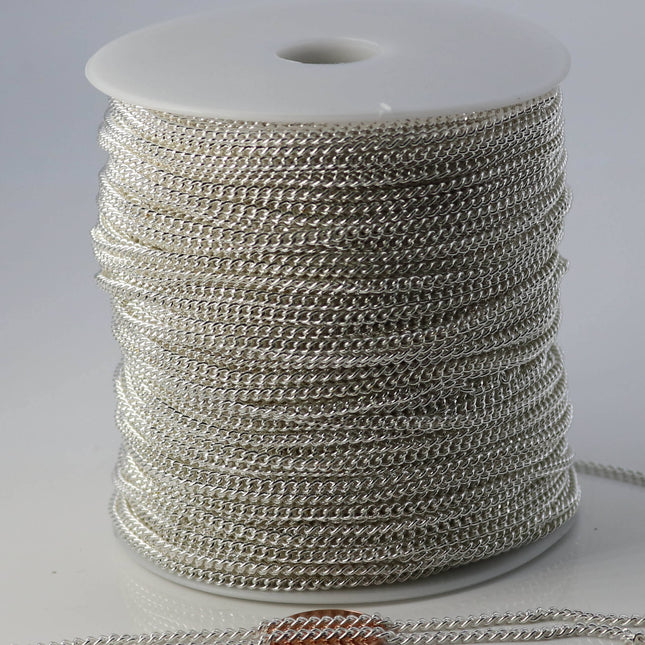 100 ft Sterling Silver Plated SOLDERED FACET sturdy Chunky Curb Chain - 2.7mm width Solder link  2.7F
