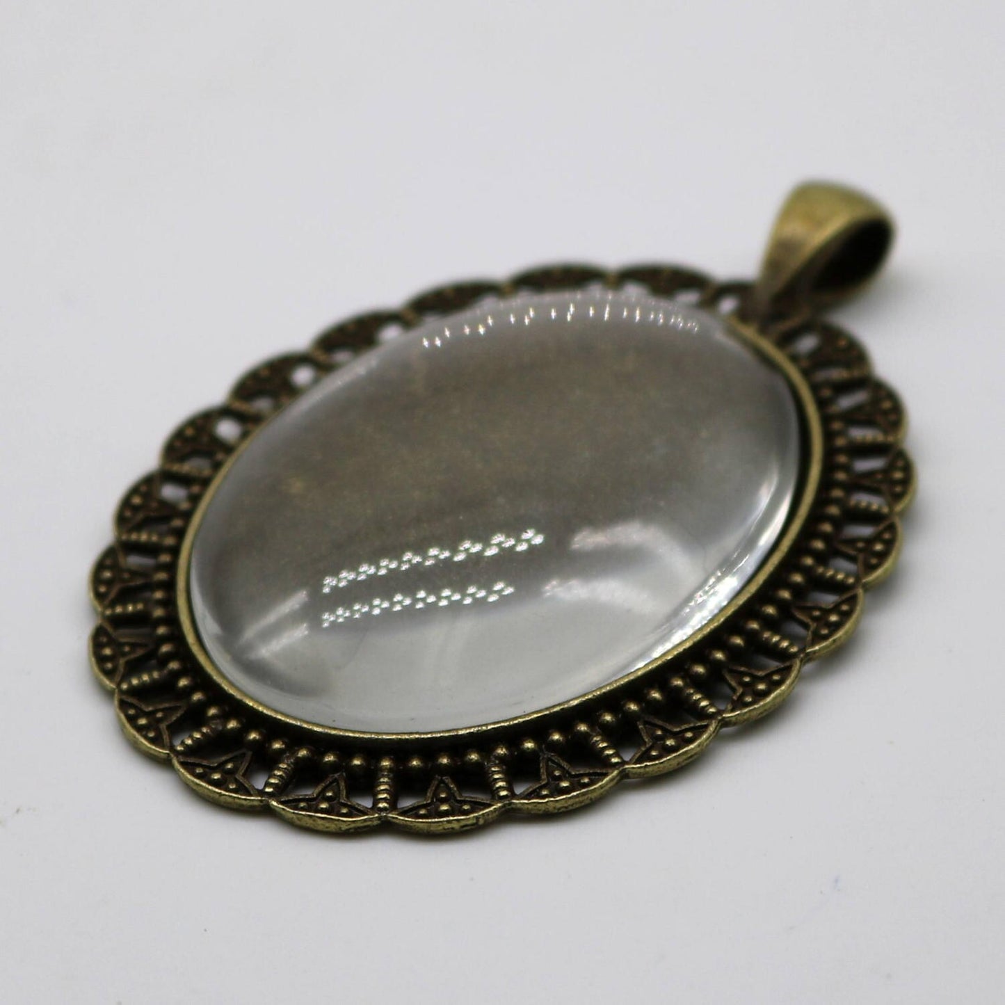 Pendant BEZELS with GLASS Magnifying OVAL Domes Cabochon - 5 sets 10 pcs  - for 30x40mm Cabochon - Antique Brass Bezel and Glass Cabochon