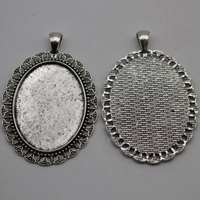 10 pcs - 30x40mm OVAL Cabochon BEZELS - Antique Silver - for 30x40mm Cabochon