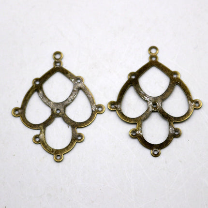 10 pcs of Antiqued brass filigree drop Earring Component Dangle - 40X32mm