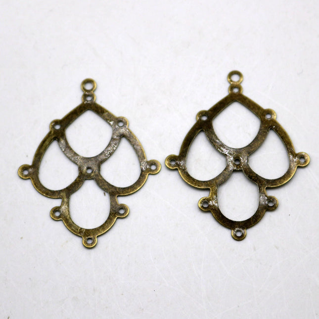 10 pcs of Antiqued brass filigree drop Earring Component Dangle - 40X32mm