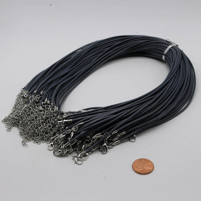 1/5/10/25/50/100pcs 2.0mm 18-20 inch adjustable compressed cotton quality necklace cord - Blue Gray